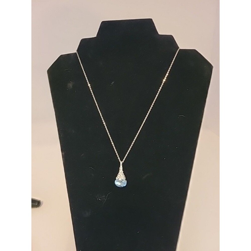 Florence Scovel Silver-tone Blue Crystal Water Drop Pendant Necklace - New